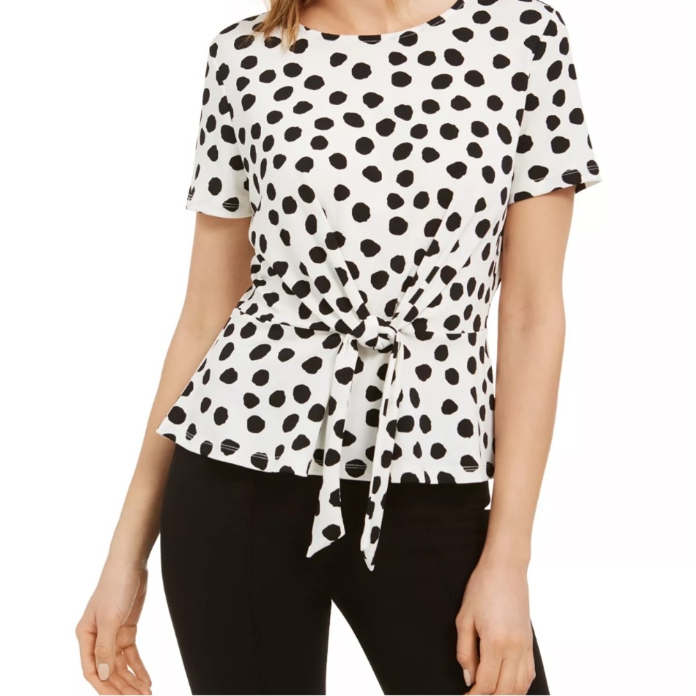 Kasper - Polka dot tie waist knit top - SZ L - Picture 1 of 10